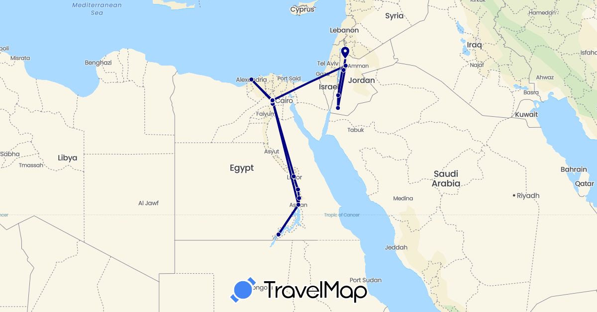 TravelMap itinerary: driving in Egypt, Jordan (Africa, Asia)